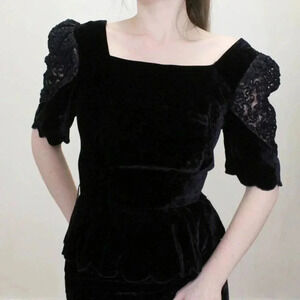 Union Made ILGWU vintage Black Peplum Square Neck Velvet Cocktail Dress Size 7